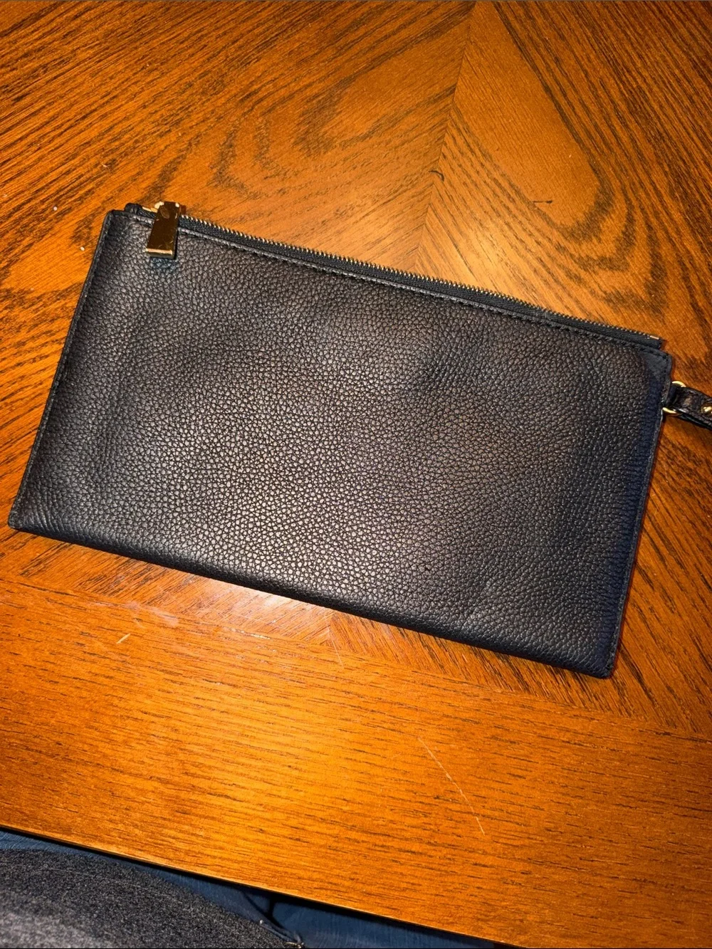 Michael Kors Black Pebbled Leather Wristlet Clutch with Gold Logo